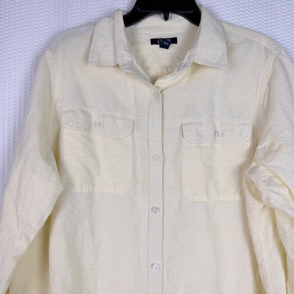 Chaps Women XXL Pale Yellow Linen Blend Long Sleeve Button Down Utility‎ Shirt